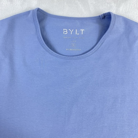 BYLT Basics T-Shirt Top Men Sz XL Light Blue Short Sleeve Drop Cut Saddle Hem - Picture 3 of 10